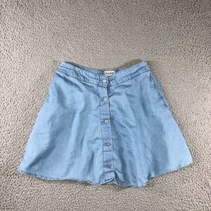 Cropp Mini Skirt Women M Light Wash Denim Look Button Front Flared Boho Skater